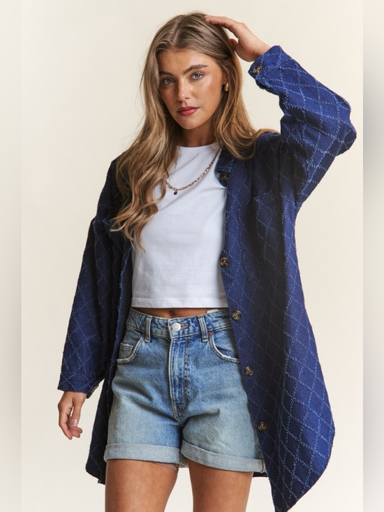 J.Nna Jackets & Blazers - J.NNA Rhombus Stitched Button Up Denim Shacket